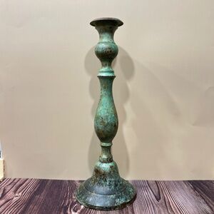 Brass Candlestick Holder Green Patina Antique Style Rustic French Provincial